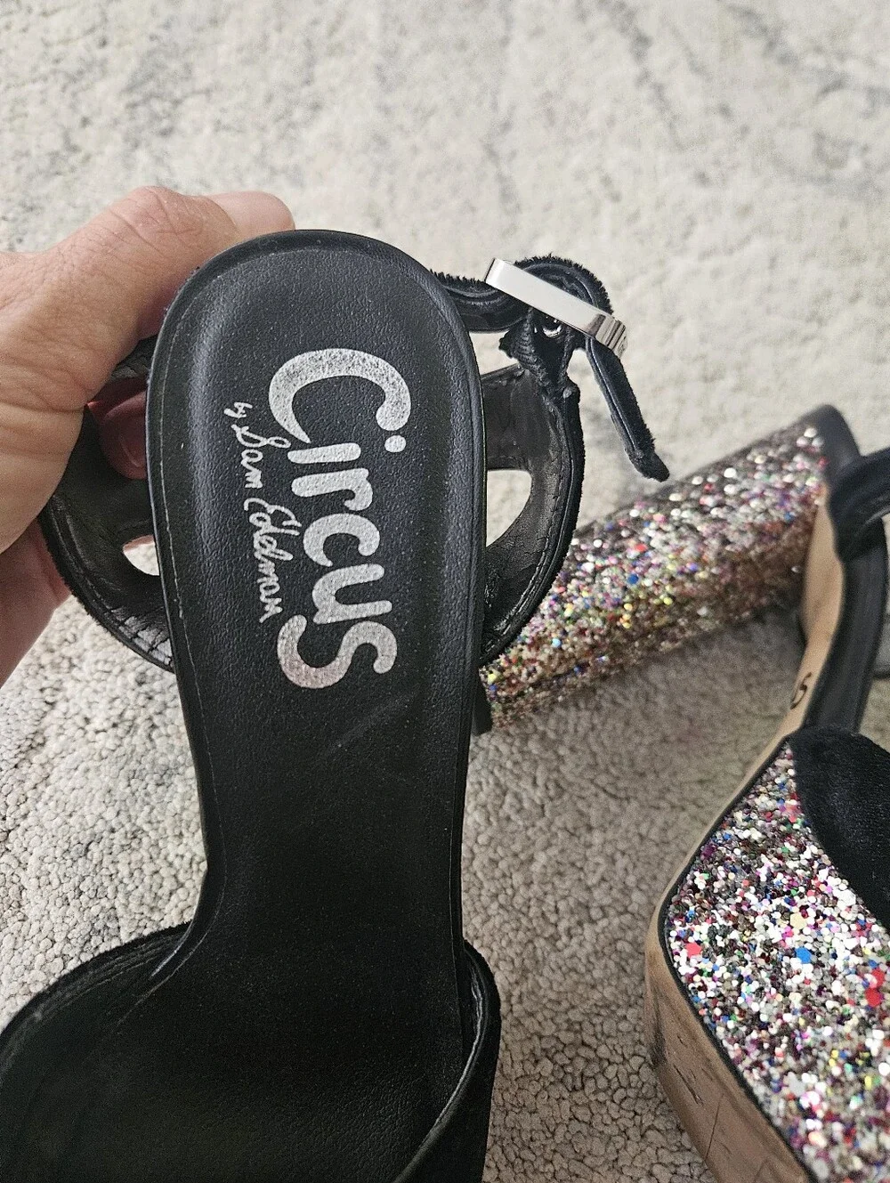 Circus by Sam Edelman Black Velvet Glitter Platform Sandals